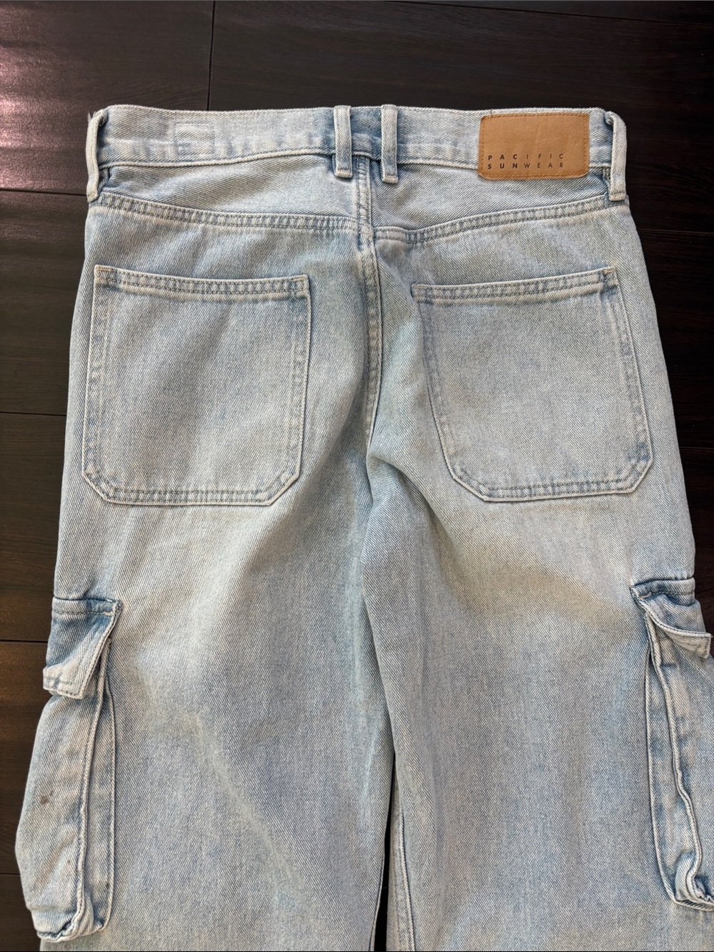 PacSun Pale Blue Wide Baggy Leg Cargo Jeans Size 28 x 30 - Picture 7 of 9